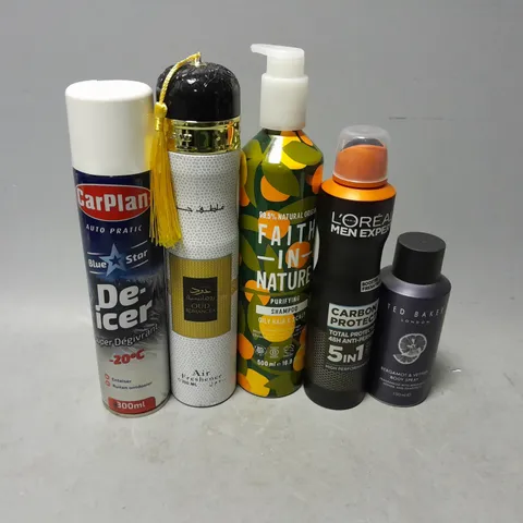 APPROXIMATELY 10 ASSORTED AEROSOLS TO INCLUDE - TED BAKER BODY SPRAY , L'OREAL CARBON PROTECT , FAITH IN NATURE SHAMPOO ETC