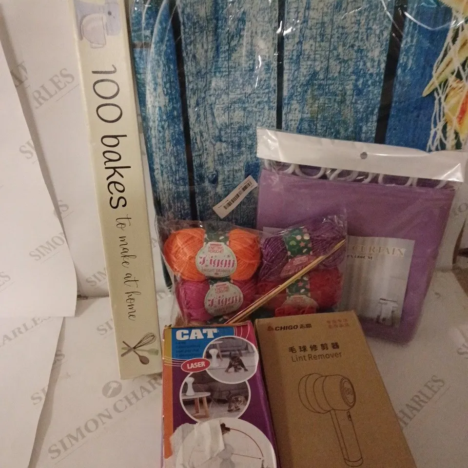 LOT OF APPROX 8 ASSORTED HOUSEHOLD ITEMS TO INCLUDE FIGGY WOOL YARNS, CAT TOY LASER, CHIGO LINT REMOVER, ETC