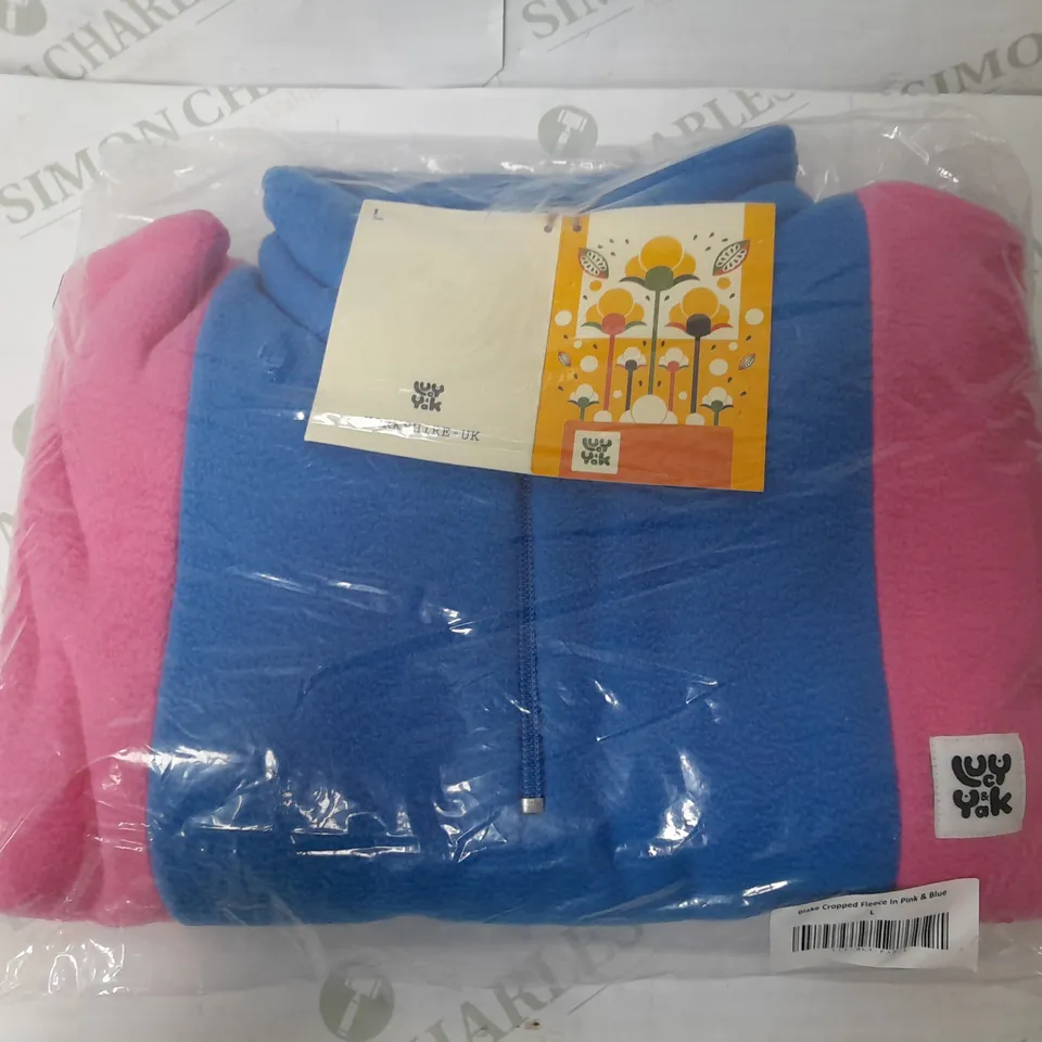 LUCY YAK BLAKE CROPPED FLEECE IN PINK & BLUE - LARGE