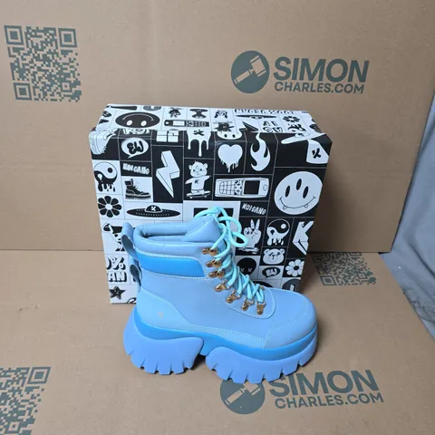 BOXED KOI CRYBABY BLUE VILUN PLATFORM BOOTS UK SIZE 5 