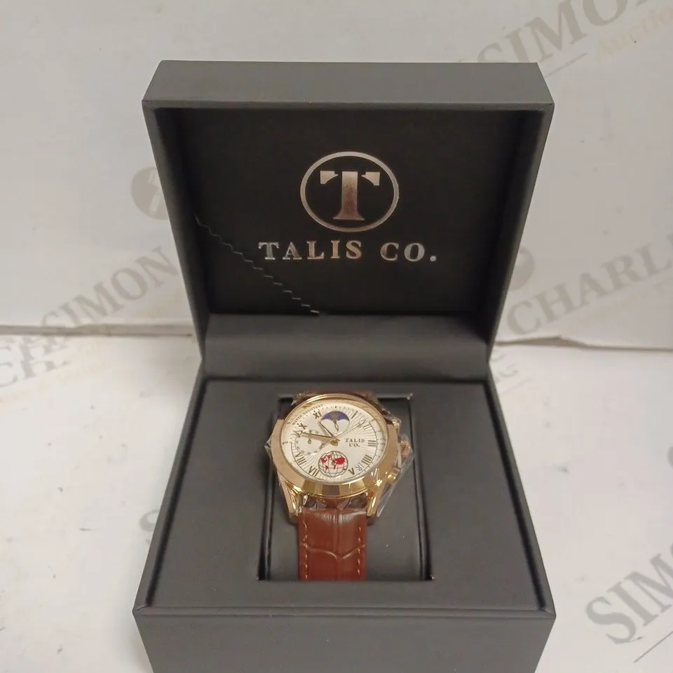 MENS TALIS CO 7120 CHRONOGRAPH WATCH – MOON PHASE MOVEMENT – GENUINE LEATHER STRAP 