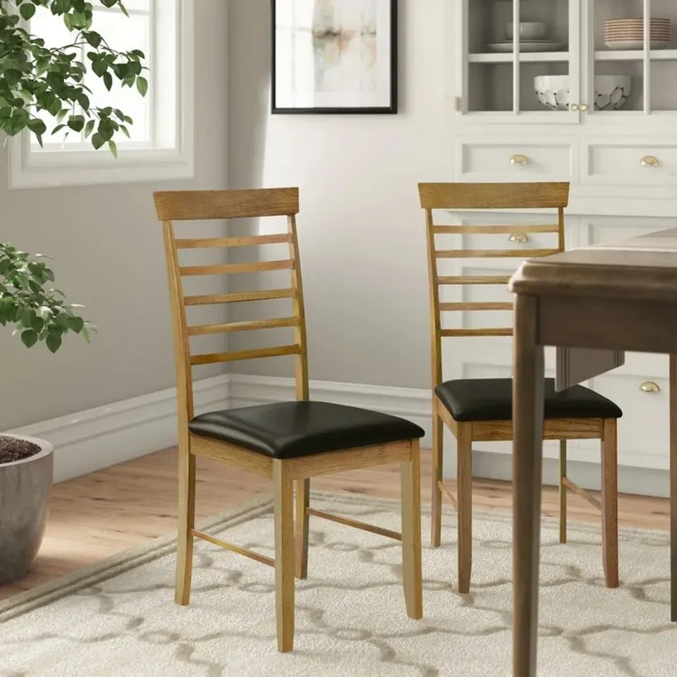 BOXED BOWERBANK POLYURETHANE LADDER BACK SIDE CHAIRS SET OF 2 // COLOUR: LIGHT OAK (1 BOX)