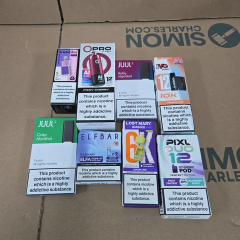 APPROXIMATELY 20 ASSORTED E-CIGARETTE & VAPING ITEMS IN VARIOUS BRANDS TO INCLUDE INSTA, IVG, ELFBAR ETC 