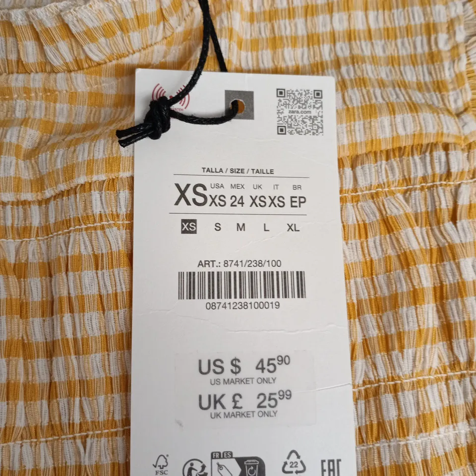 ZARA WOMEN'S YELLOW GINGHAM TOP, XS