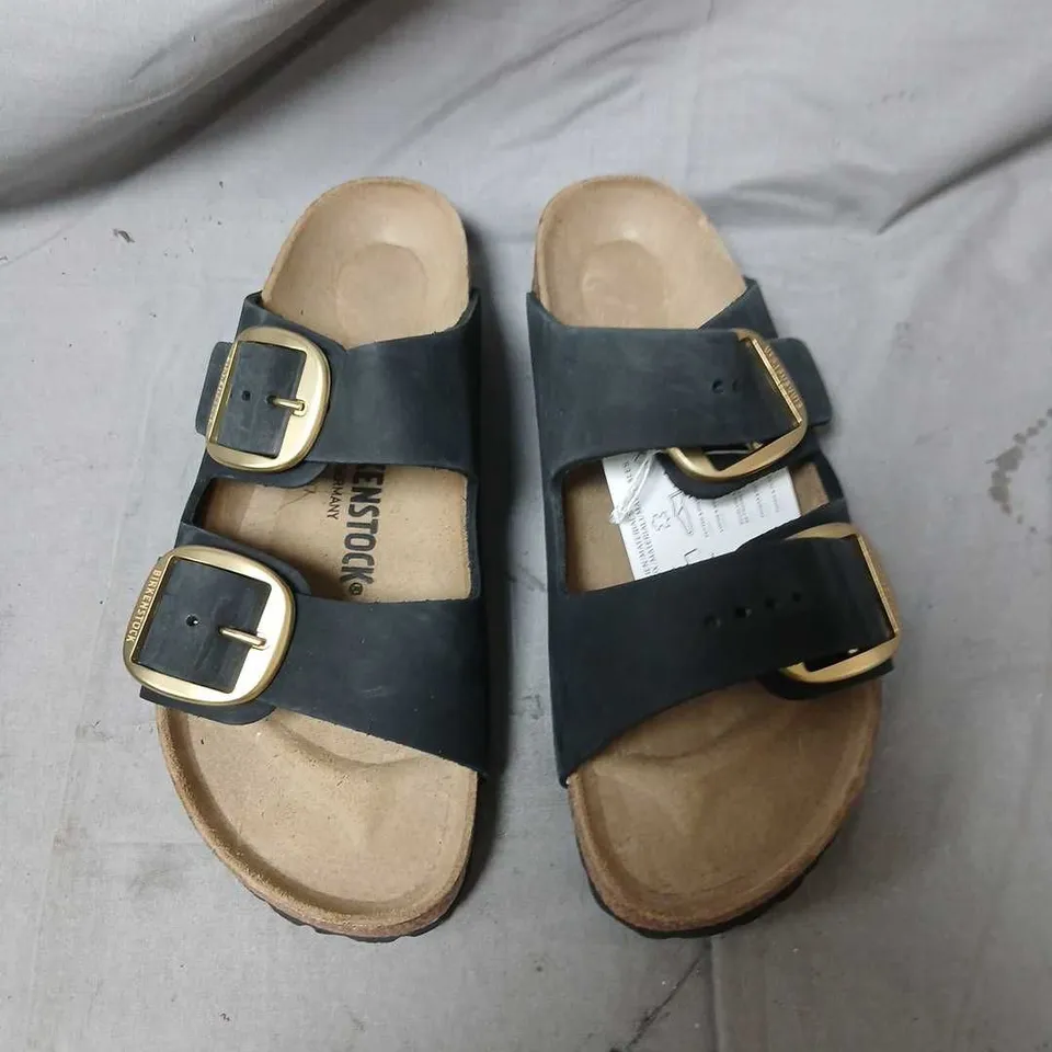 BIRKENSTOCK BLACK TWO-STRAP SANDALS, UK 6 (NARROW FIT)