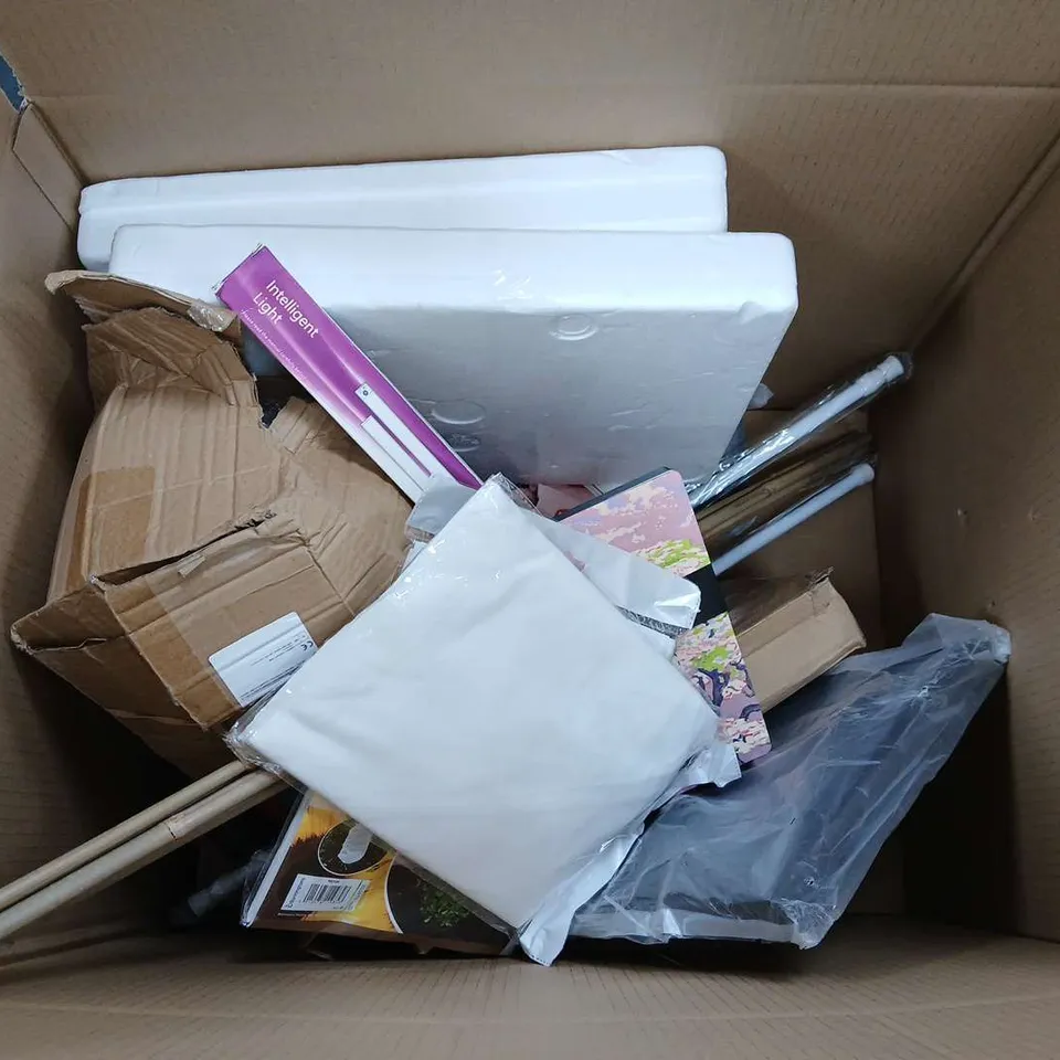 BOX OF APPROXIMATELY 15 HOUSEHOLD ITEMS TO INCLUDE - STITCH BLANKET - NOTEBOOK - FOOD STORAGE CONTAINERS