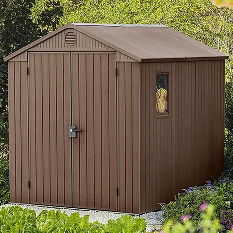 BOXED KETER DARWIN 6FT W × 8FT D APEX OUTDOOR GARDEN SHED (2 BOXES)
