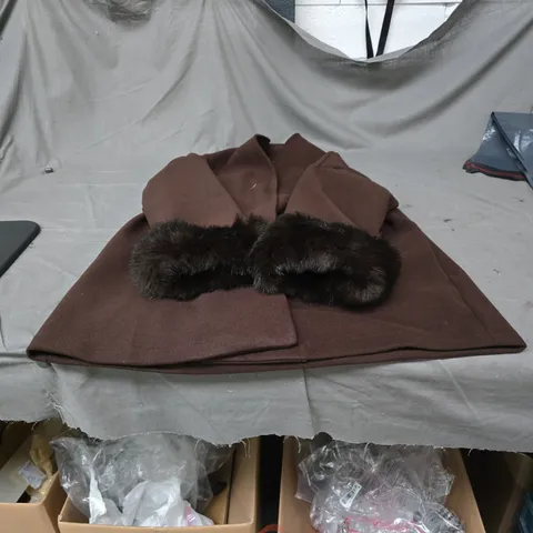 GLAMDOLL FASHION BROWN COAT WITH FAUX FUR COLLAR – WOMEN'S