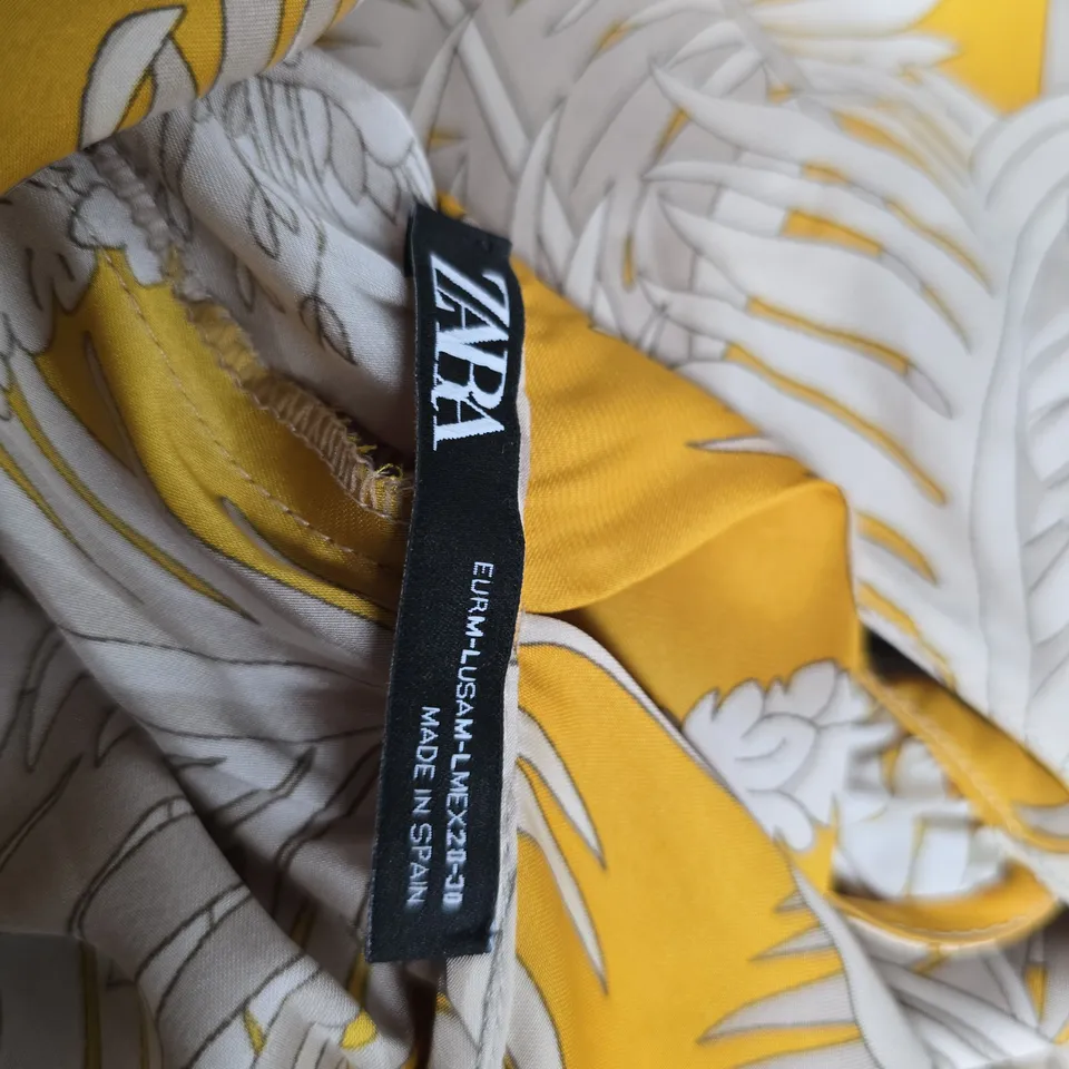 ZARA WOMEN’S YELLOW PALM PRINT HALTER NECK DRESS –SIZE EURO M