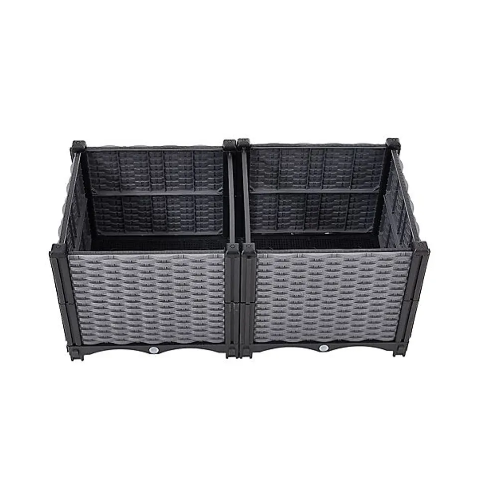 PLASTIC RATTAN TEXTURE RAISED GARDEN BED PLANTER BOX 