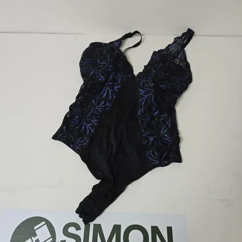 BONPRIX BLACK BODY WITH PURPLE FLORAL DETAIL SIZE 12