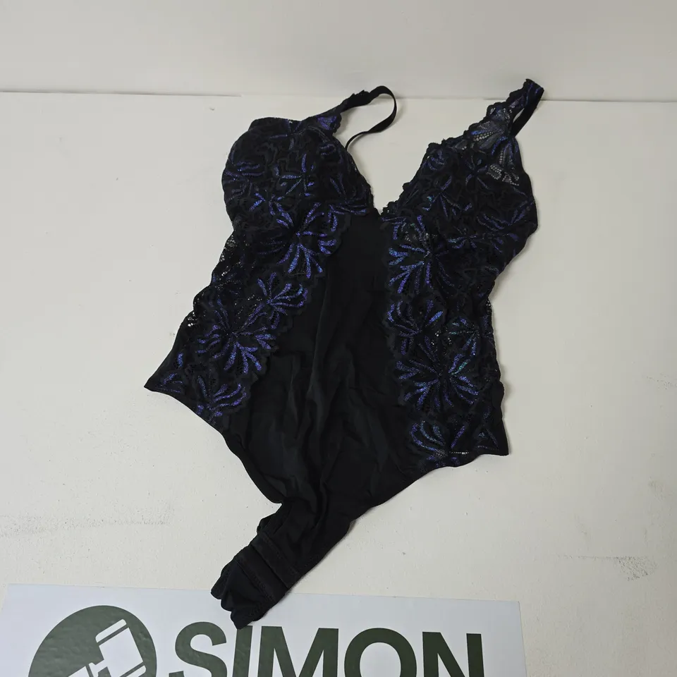 BONPRIX BLACK BODY WITH PURPLE FLORAL DETAIL SIZE 12