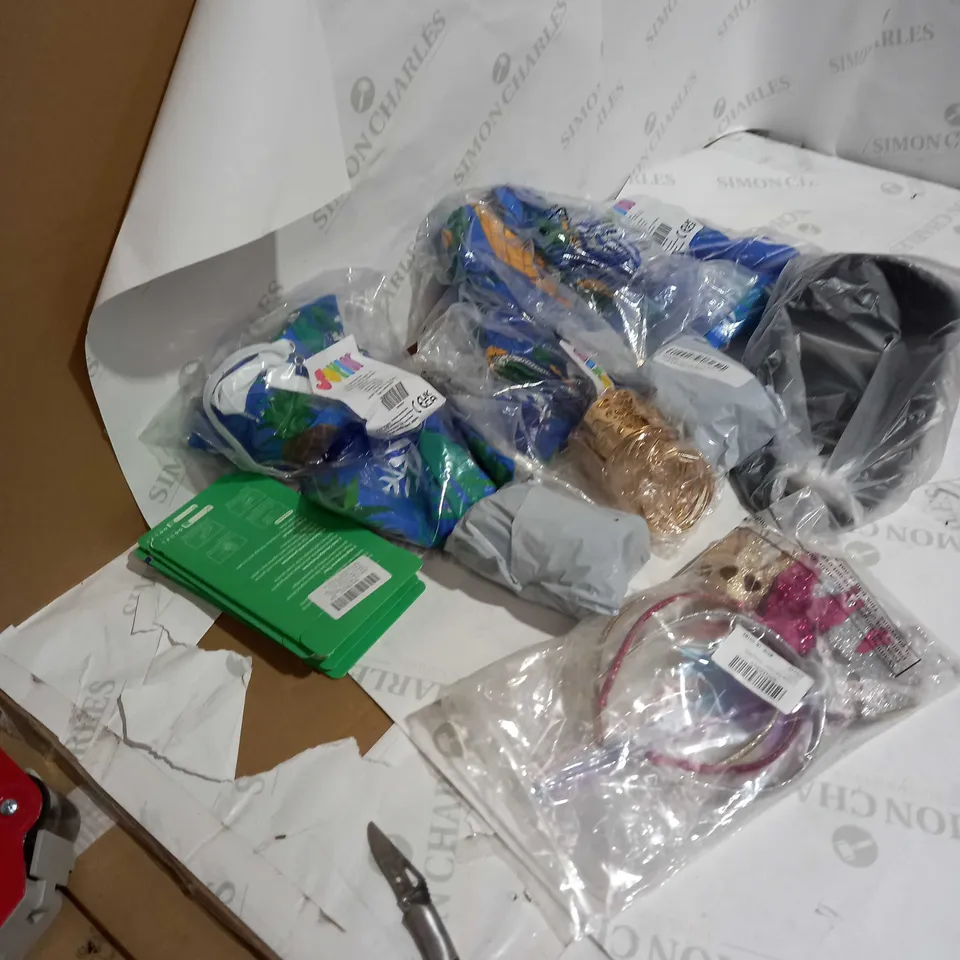 LOT OF APPROX 20 ITEMS INCLUDING TEMPERED GLASS SWIM TRUNKS AND PARTY HATS 