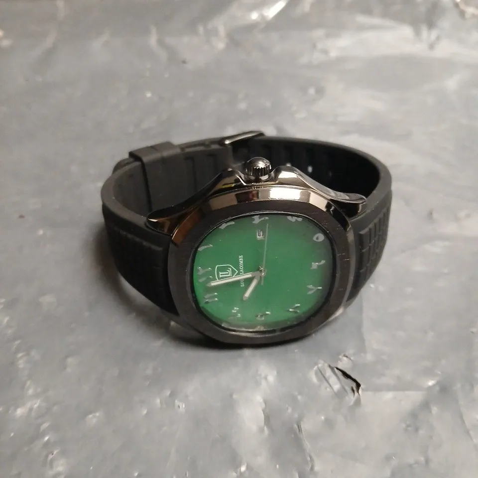 MENS LOUIS LACOMBE GREEN DIAL RUBBER STRAP WATCH