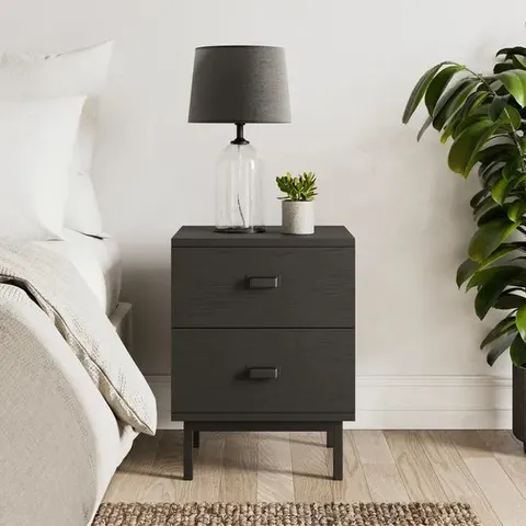 BOXED FULTON 2 DRAWER BEDSIDE TABLE - BLACK (1 BOX)