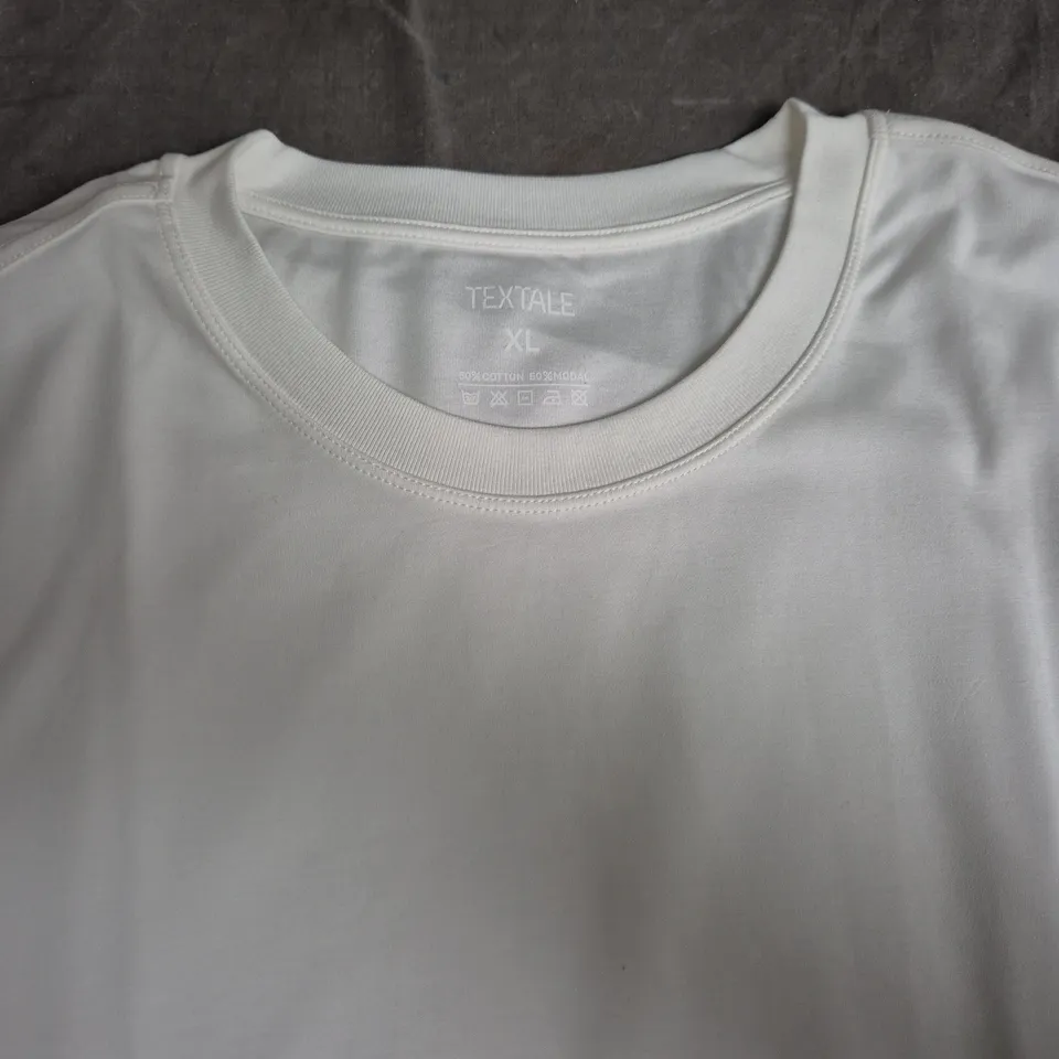 WHITE CREW-NECK T-SHIRT, SIZE XL, 50/50 COTTON-MODAL BLEND – TEXTTALE LABEL