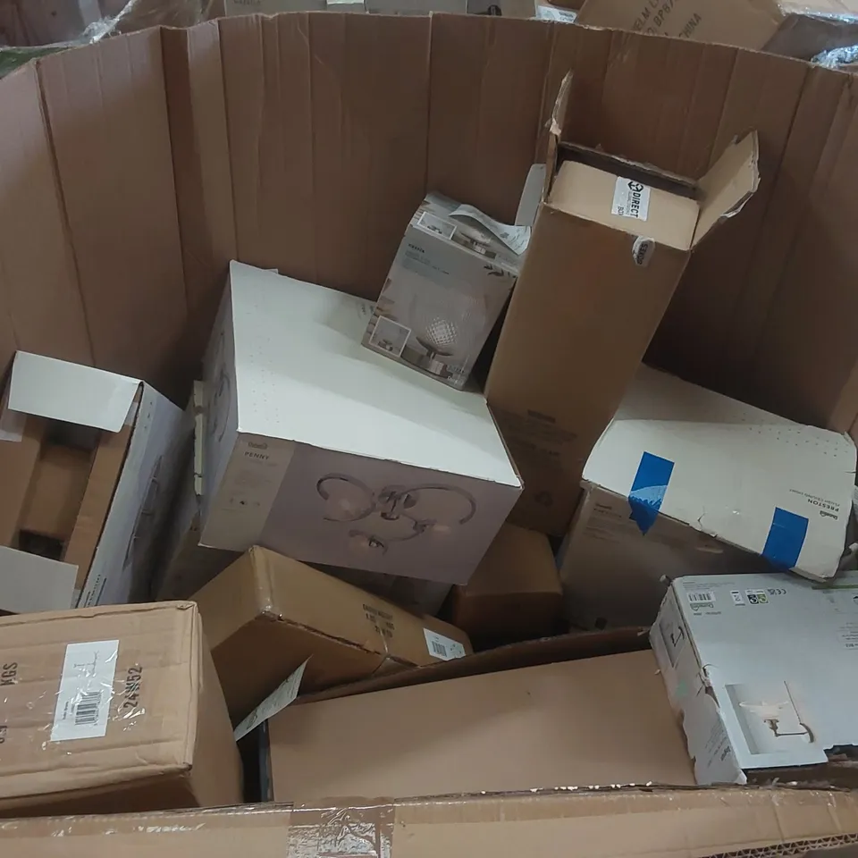 PALLET TO CONTAIN A VERY LARGE QUANTITY OF DESIGNER INDOOR LIGHTING PRODUCTS TO INCLUDE: CEILING LIGHTS, FLOOR LAMPS, WALL LIGHT ECT