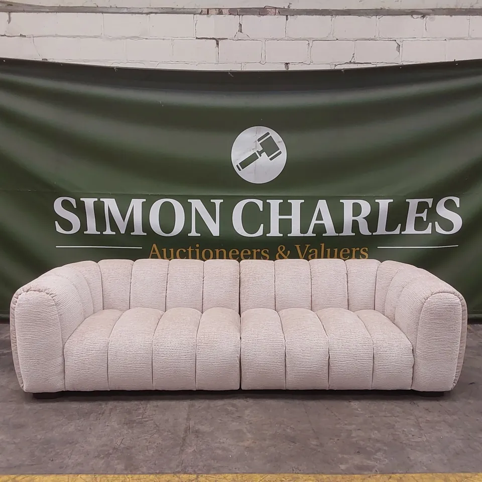 QUALITY DESIGNER DISKA MAXI GRAND 4 SEATER GLAM BLOCK FABRIC SOFA - NATURAL