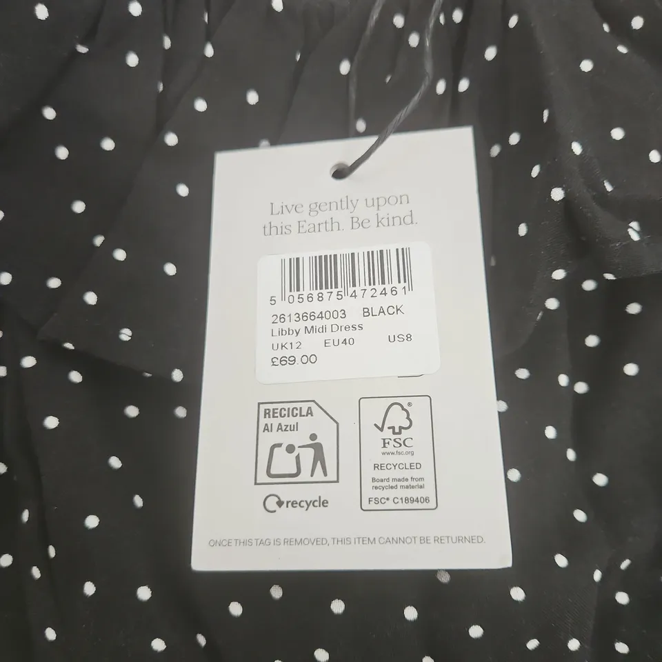 NOBODY'S CHILD LIBBY MIDI DRESS – UK12 (EU40) BLACK WITH WHITE POLKA DOTS