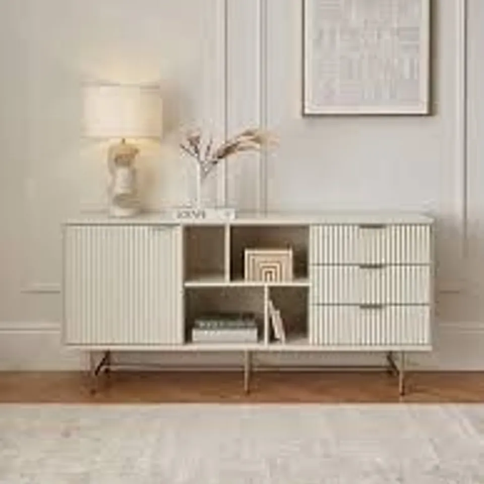BOXED CORA LARGE MULTI SIDEBOARD - IVORY/BRASS (1 BOX)