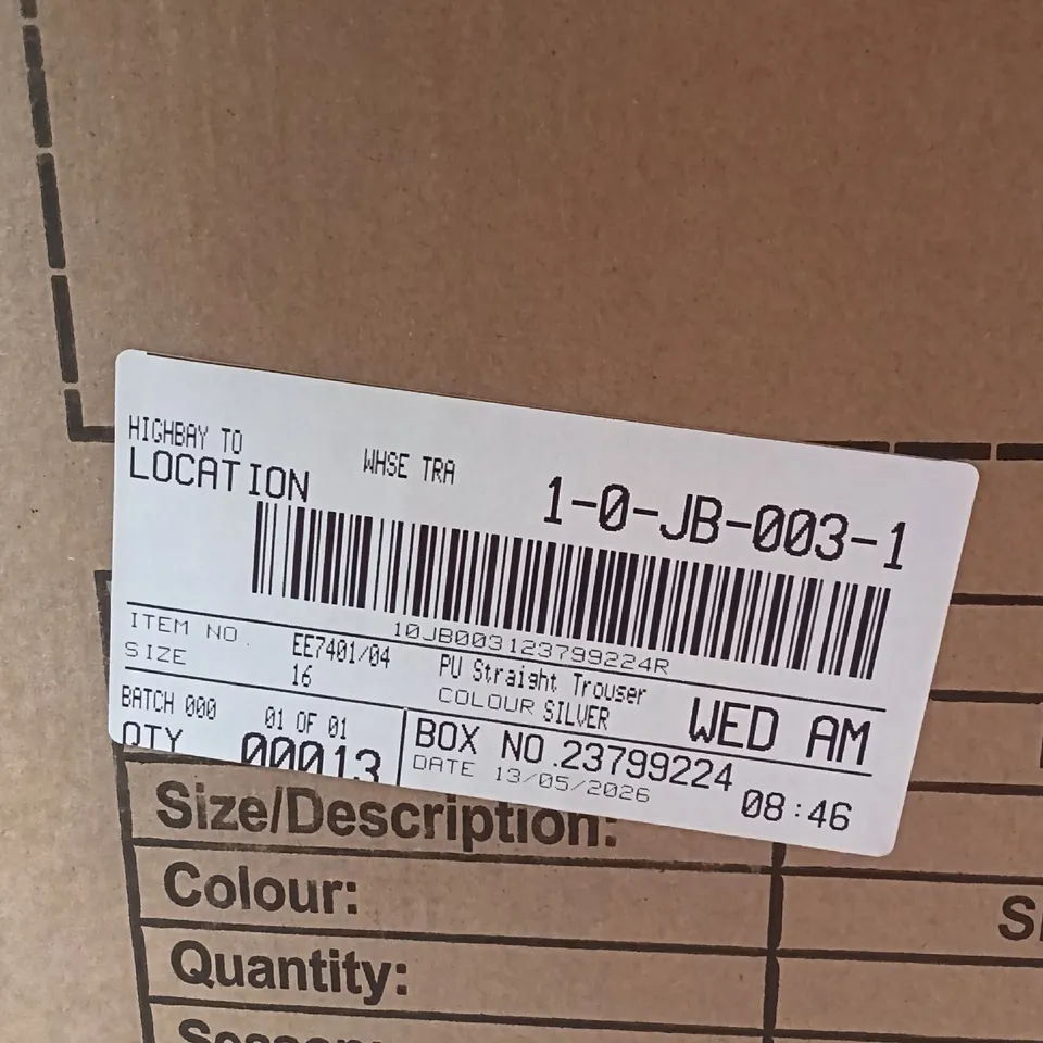 BOXED BRAND NEW APPROXIMATELY 13 JD WILLIAMS PU STRAIGHT TROUSERS, SILVER, SIZE 16 (1 BOX)