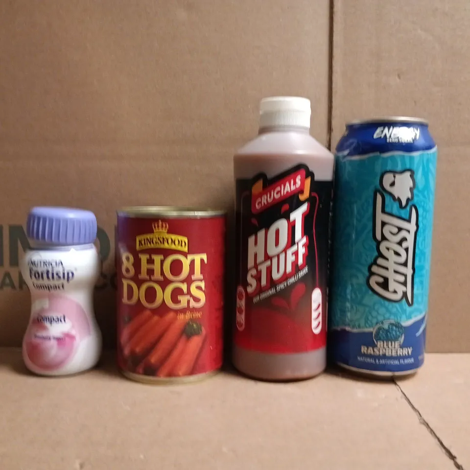 APPROXIMATELY 10 ASSORTED FOOD AND DRINK ITEMS TO INCLUDE CHILLI SAUCE, GHOST ENERGY DRINK, ETC