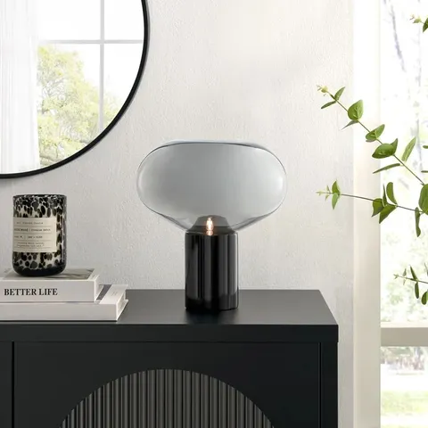 BOXED BRITTINE FROSTED GLASS & METAL BASE TABLE LAMP - SLEEK MODERN DESIGN DESK LAMP