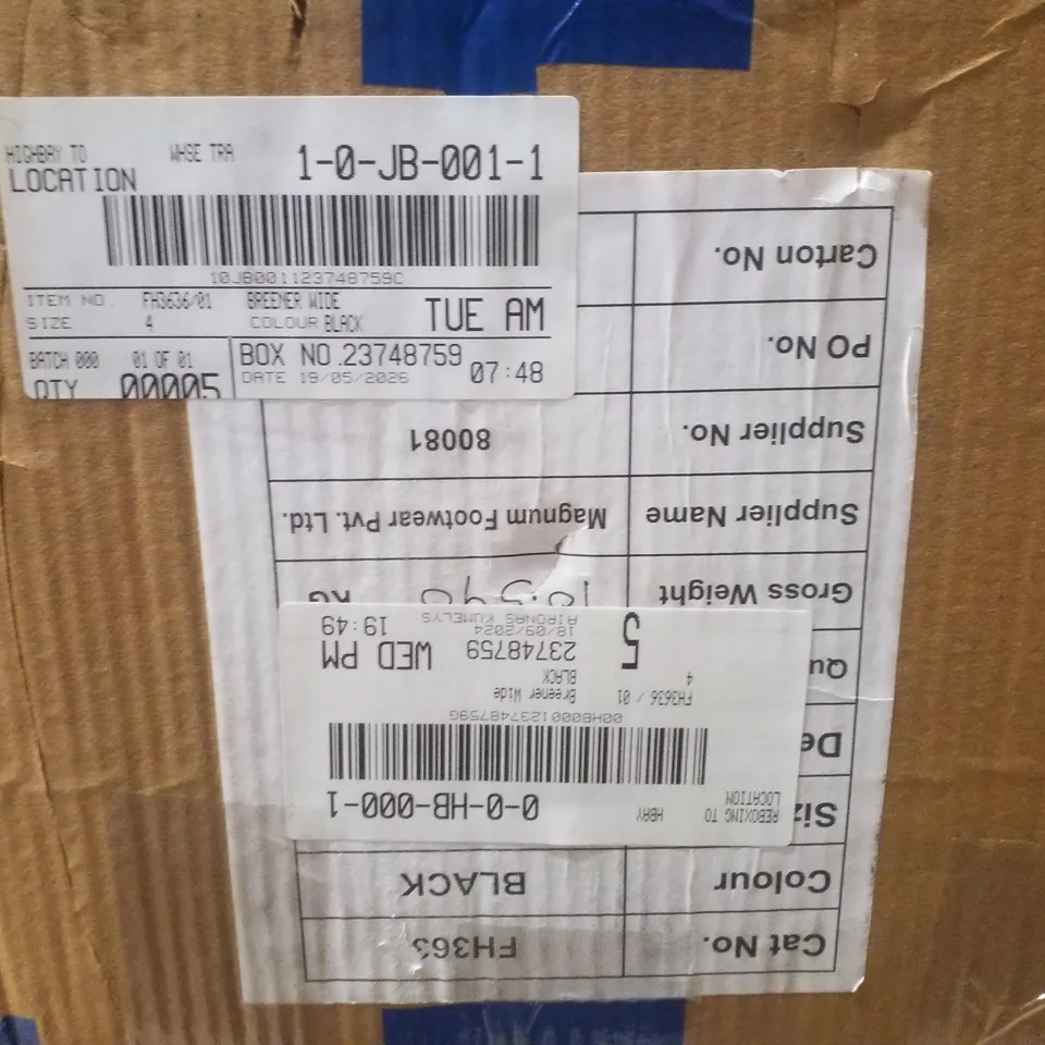 BOX CONTAINING APPROXIMATELY 5 PAIRS OF BRAND NEW SIMPLY BE BLACK BREENER WIDE LEATHER BOOTS - SIZE 4
