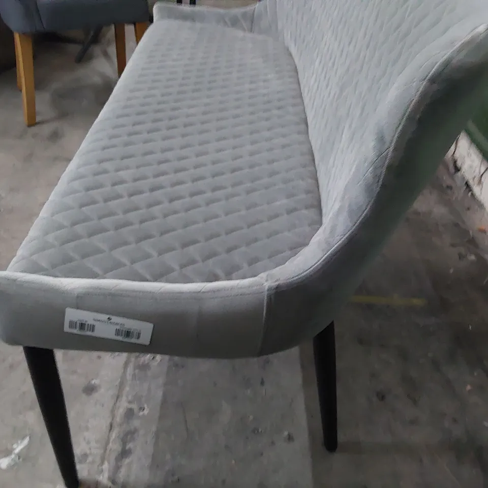 DESIGNER UPHOLSTERED DINING BENCH GREY DIAMOND QUILTED FABRIC 