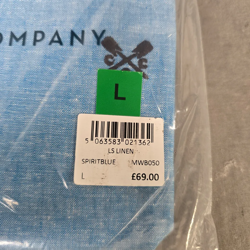 CREW CLOTHING COMPANY LINEN SHIRT – SPIRIT BLUE, LONG SLEEVE, UK SIZE L