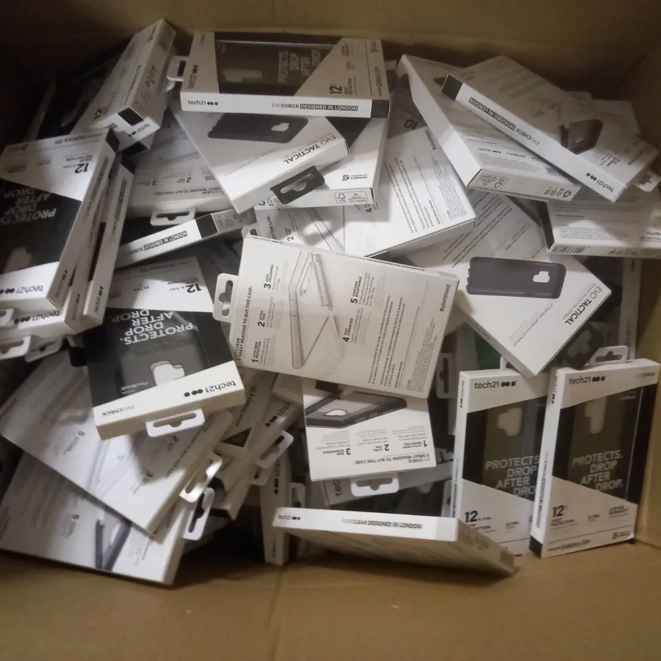 APPROXIMATELY 70 ASSORTED TECH21 PHONE CASES FOR VARIOUS PHONE MODELS