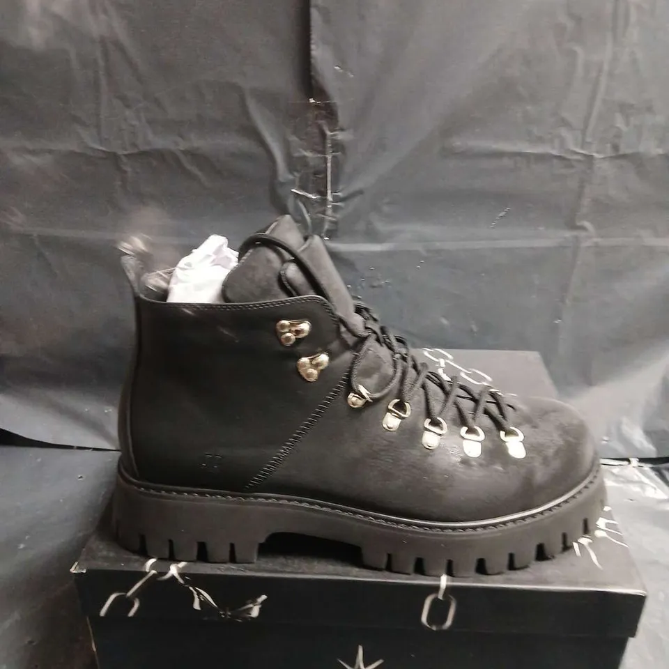 BOXED PAIR OF KOI BLACK LEATHER HIKING BOOTS – MEN'S FOOTWEAR - UK SIZE 12