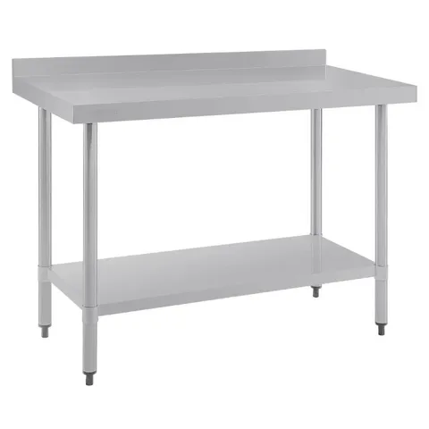 BOXED VOGUE T381 1200W X 600D MM STAINLESS STEEL WALL TABLE WITH ONE UNDERSHELF (1 BOX)