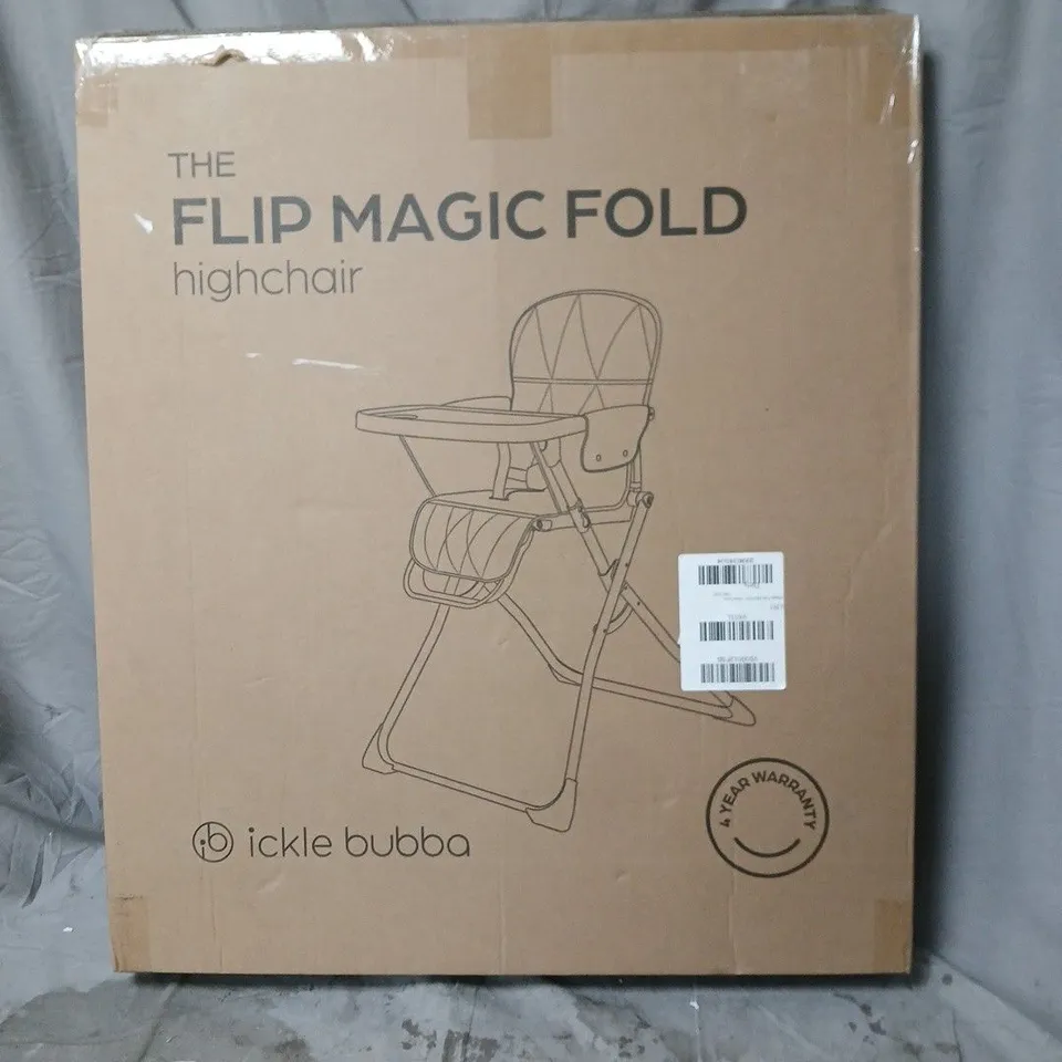 BOXED FLIP MAGIC FOLDABLE HIGH CHAIR IN PEARL GREY