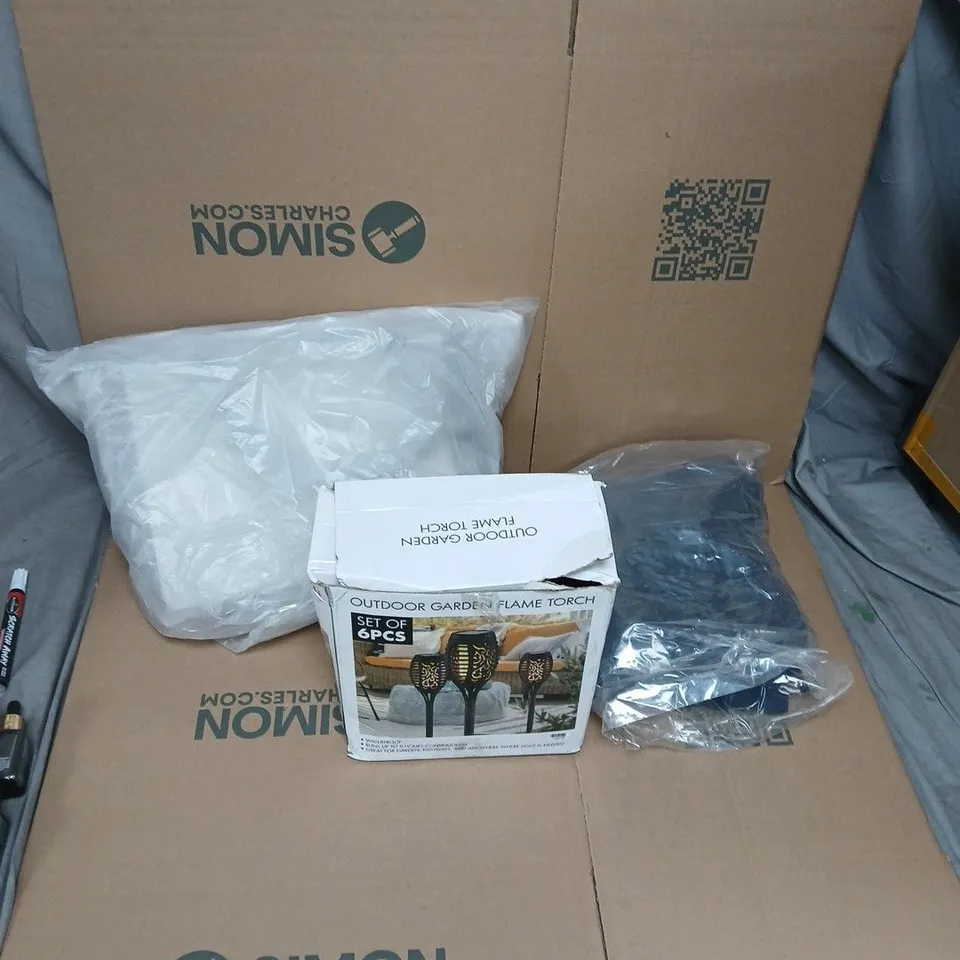 LARGE QUANTITY OF ASSORTED ITEMS TO INCLUDE GARDEN LIGHT ORNAMENTS, HANDBAGS, CLOTHING, ETC - COLLECTION ONLY