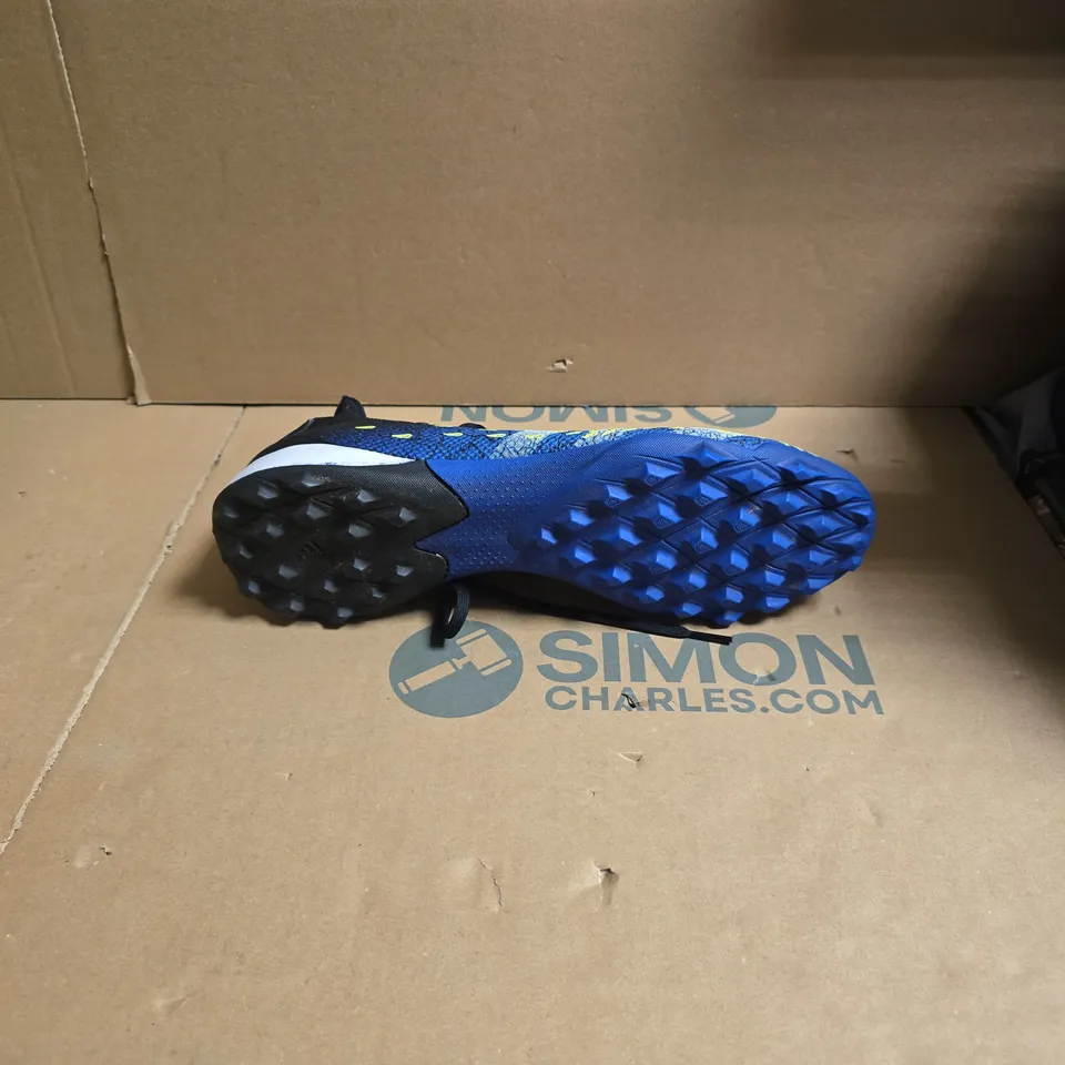 ADIDAS PREDATOR FOOTBALL BOOTS – BLACK/BLUE WITH NEON YELLOW ACCENTS UK 10.5