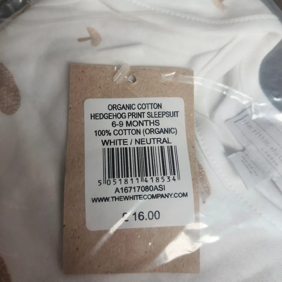 The White Company Hedgehog Print Sleepsuit – Organic Cotton, 6-9 Months