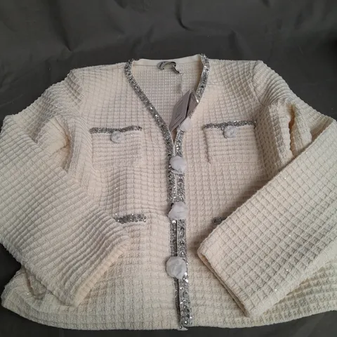 SELF PORTRAIT CREAM KNIT CARDIGAN - MEDIUM