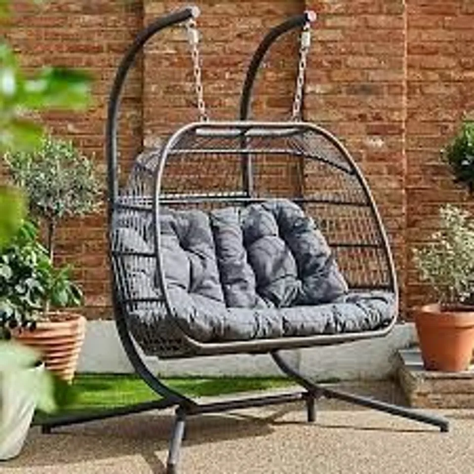 BOXED INNOVATORS FOLDING DOUBLE COCOON CHAIR IN LIGHT GREY - COLLECTION ONLY