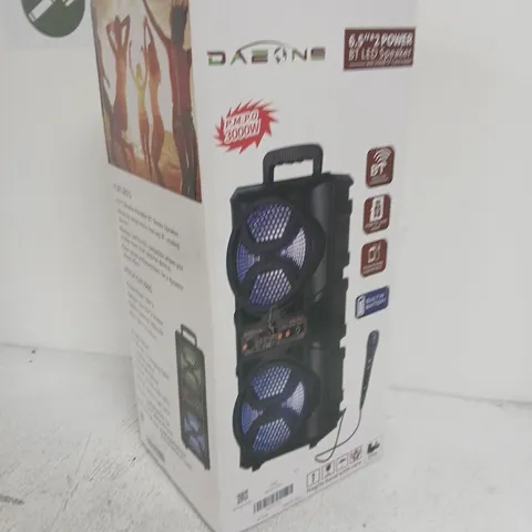 PORTABLE BLUETOOTH SPEAKER – 10W X 2, 6.5IN DUAL WOOFERS, LED LIGHTING – BOXED