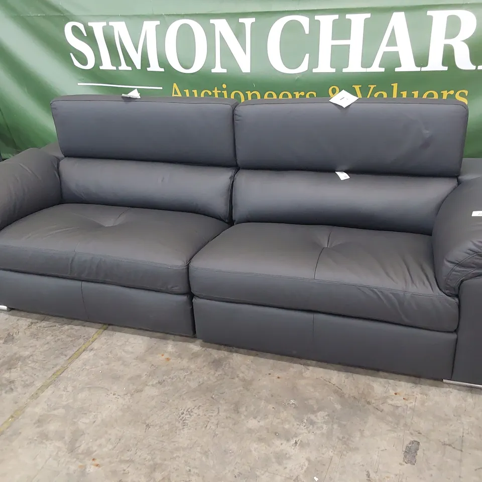 DESIGNER ITALIAN STYLE FOUR SEATER SOFA BLACK LEATHER WITH ADJUSTABLE HEADRESTS 
