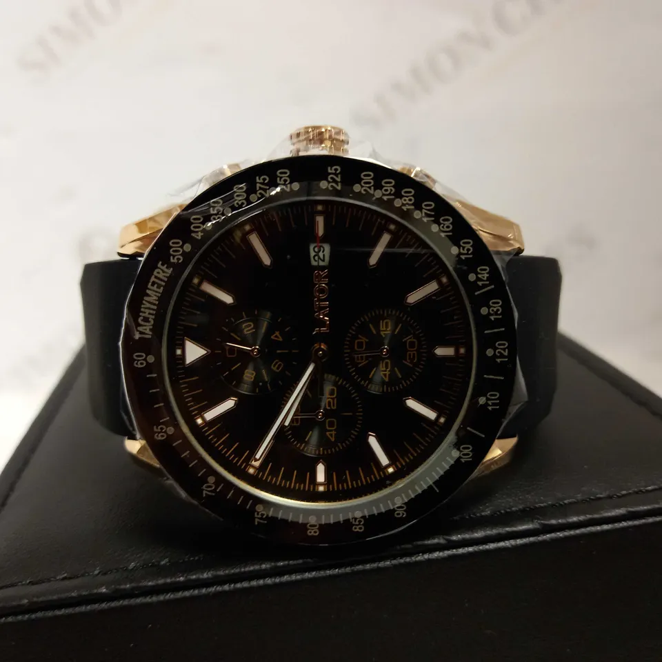 LATOR CALIBRE BLACK DIAL RUBBER STRAP WATCH RRP £550