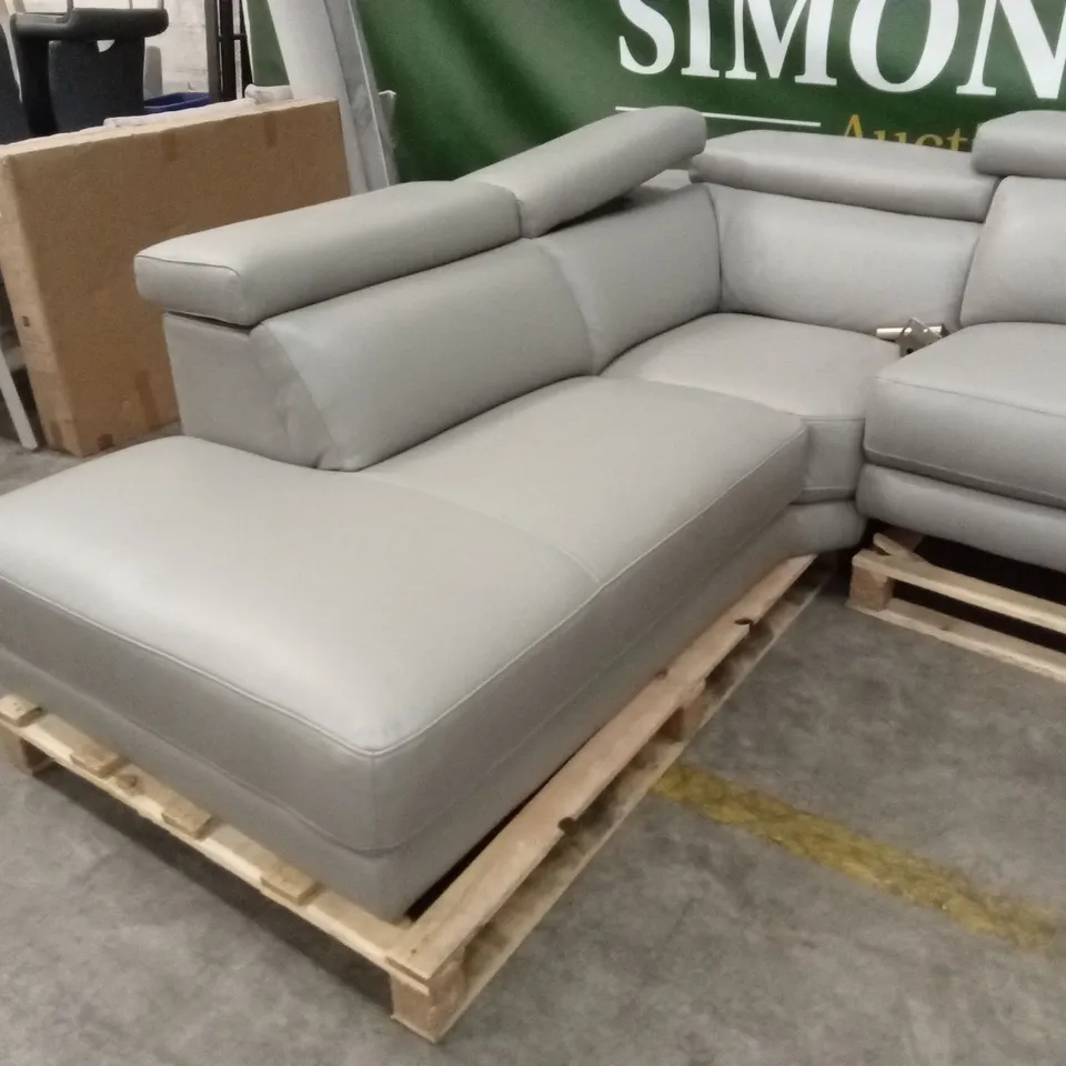 QUALITY DESIGNER GREY LEATHER POWER RECLINING CORNER SOFA