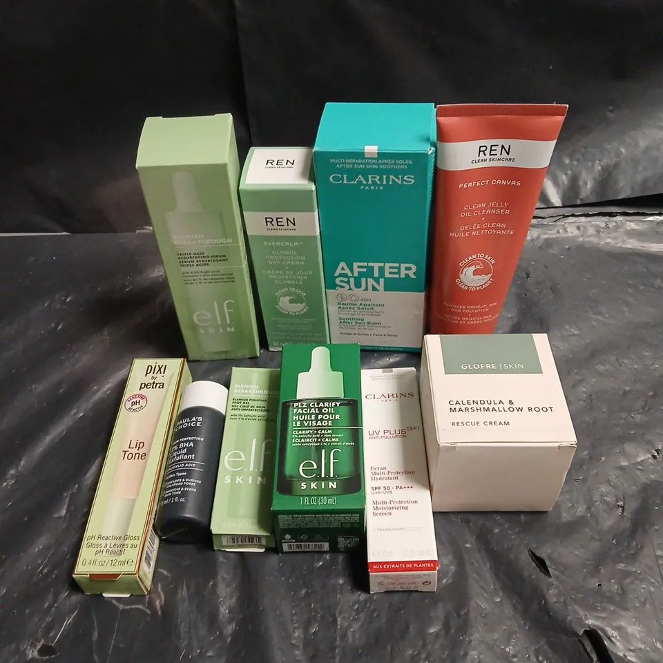 APPROXIMATEY 20 ASSORTED HEALTH AND BEAUTY PRODUCTS TO INCLUDE - REN CLEAN JELLY OIL CLEANSER - ELF PLZ CLARIFY FACIAL OIL - PAULA'S CHOICE 2% BHA LIQUID EXFOLIANT - ETC