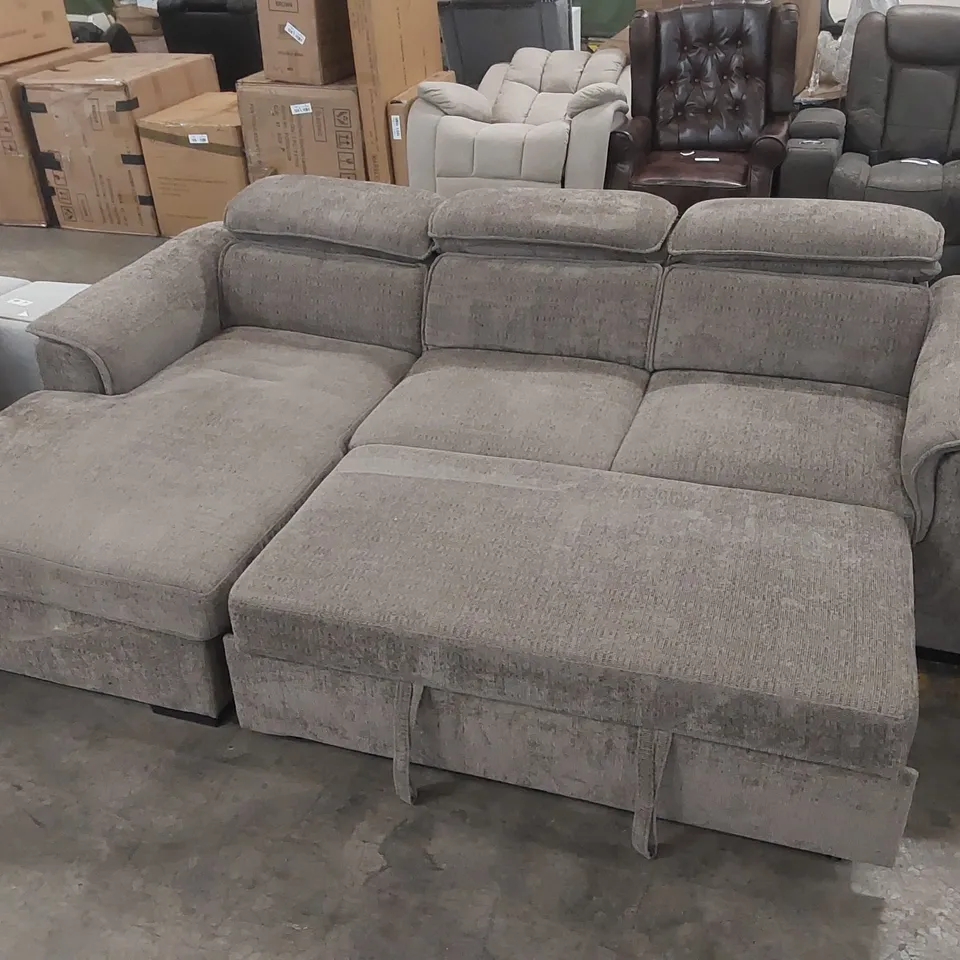 QUALITY DESIGNER CHUNKY WEAVE FABRIC UPHOLSTERED CORNER SOFA BED WITH STORAGE 
