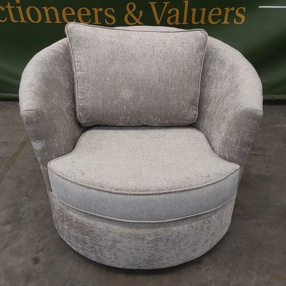 QUALITY DESIGNER FABRIC UPHOLSTERED 360° SWIVEL CUDDLE CHAIR 