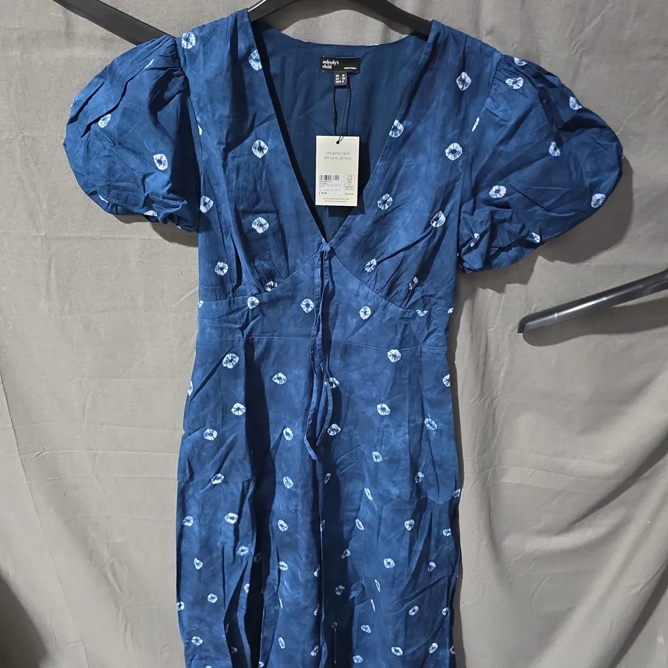 NOBODY'S CHILD BLUE PUFF-SLEEVE DRESS, UK 10 (EU 38, US 6)