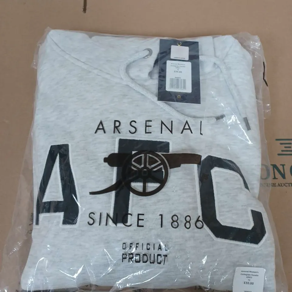 ARSENAL WOMENS COLLEGIATE HOODIE IN GREY - SIZE 10