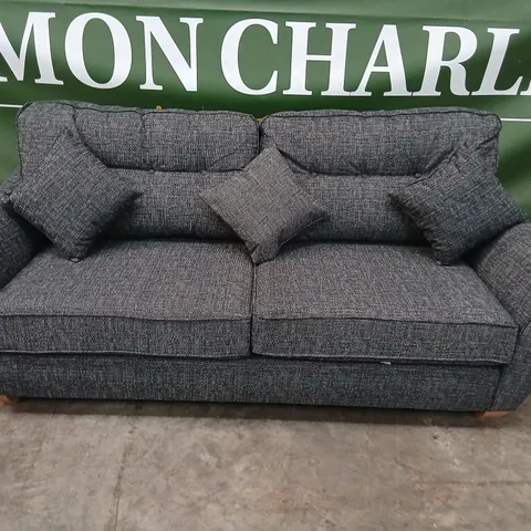 GREY FABRIC 3-SEAT SOFA WITH CUSHIONS