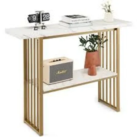 BOXED COSTWAY 48 INCH 2-TIER CONSOLE TABLE WITH GOLD FINISHED FRAME